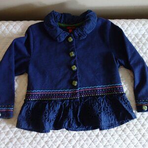 CATAMINI Embroidered / Eyelet / Ruffle Navy Button Cardigan – Sz 3 year